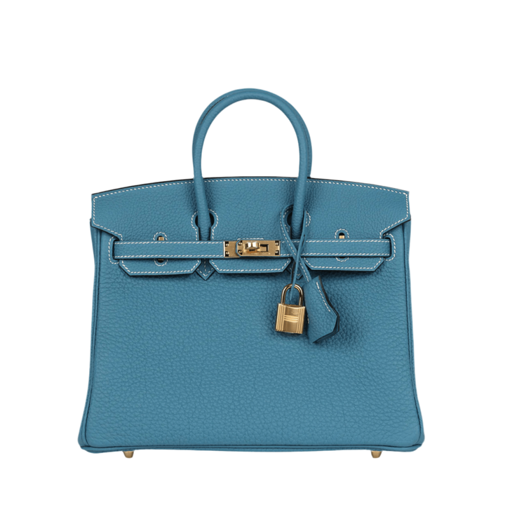 Hermès Birkin 25 Piel de becerro Togo Azul Jean Nuevo Herrajes Dorados