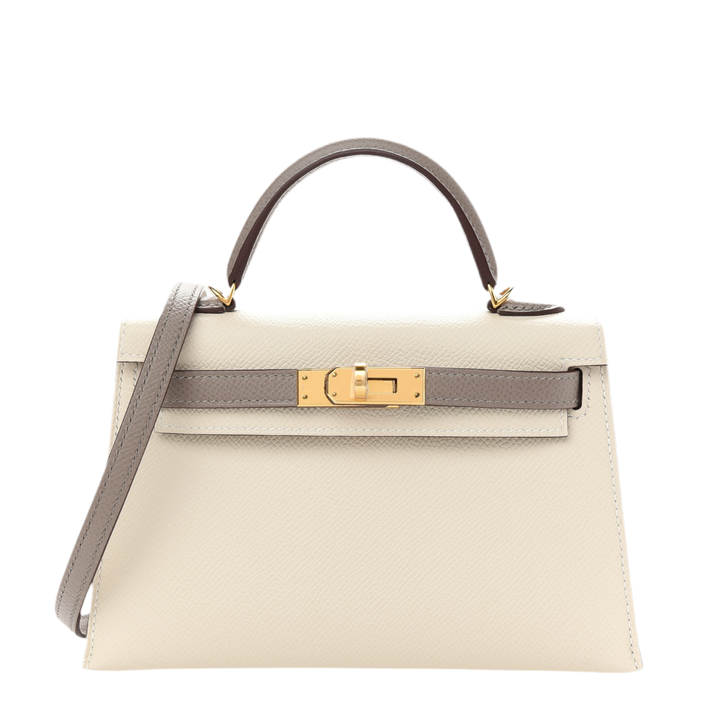 Hermès Kelly 20 Sellier Mini HSS Epsom Personalizado Craie Gris Asfalto Herrajes Dorados