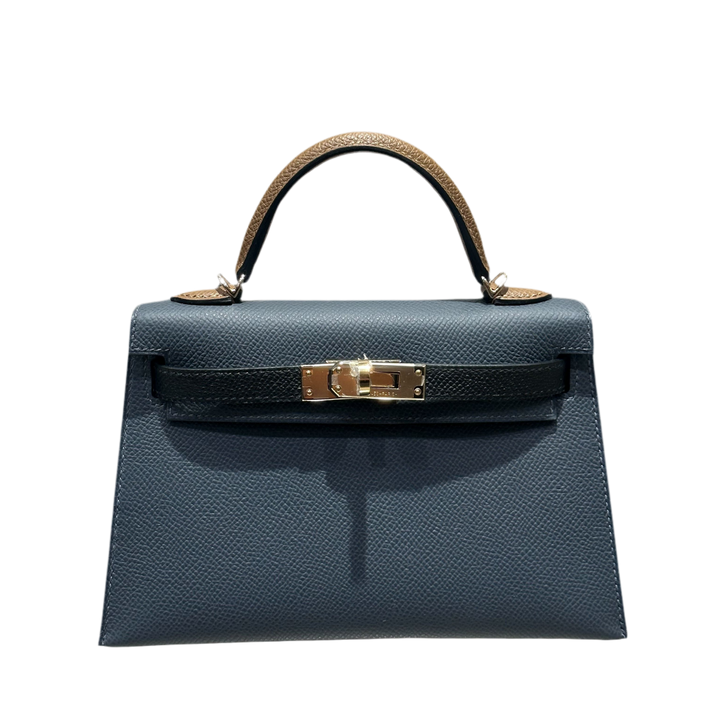 Hermès Kelly 20 Sellier Mini Tricolor Epsom Gris Misty Noir Alezan Herrajes Permabrass