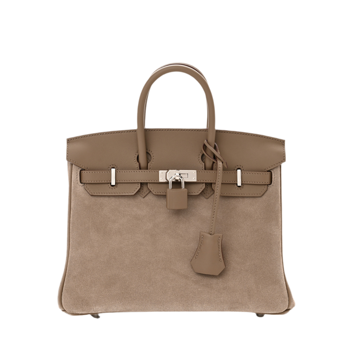 Hermès Birkin 25 Grizlly Piel de Becerro Swift Gris Caillou Etoupe Herrajes de Paladio