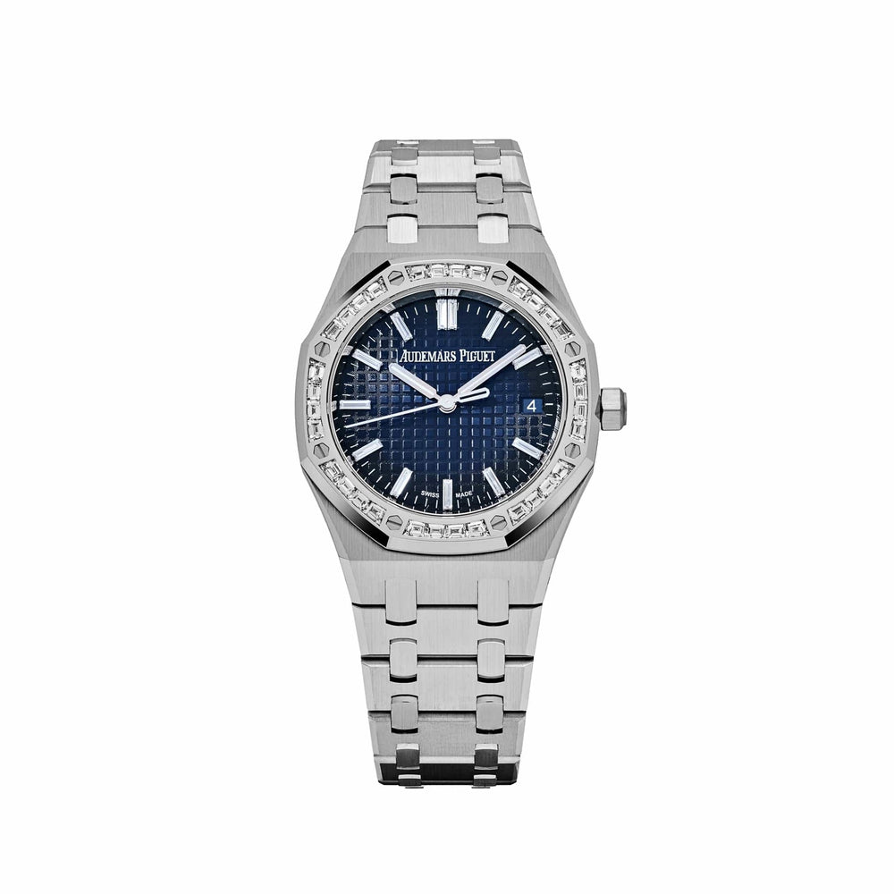 Audemars Piguet Royal Oak 15551BC.ZZ.1356BC.01 Bisel de Diamantes Oro Blanco Esfera Azul Ahumada