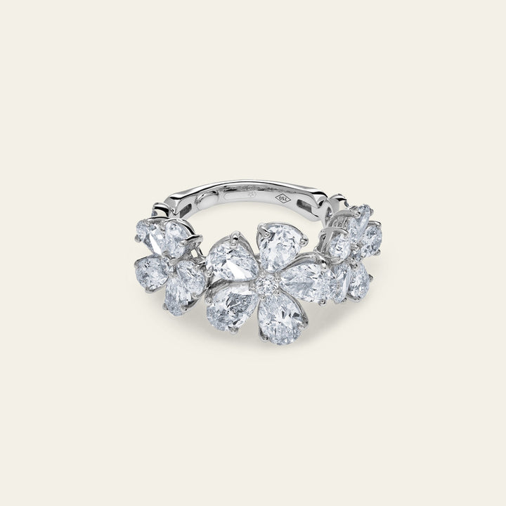 White Gold Diamond Flower Ring - View 2