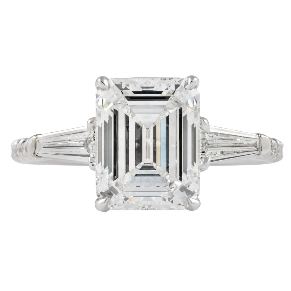 Emerald Cut Pavé Three-Stone Diamond