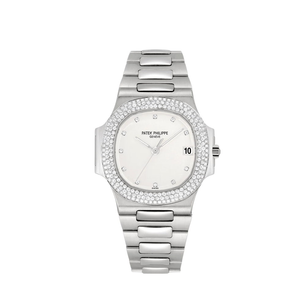 Patek Philippe Nautilus 3800/4G-001 Oro Blanco Esfera Blanca Engastado con Diamantes
