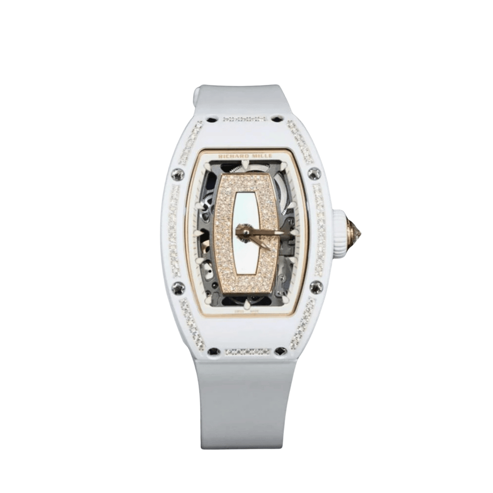 Richard Mille RM 07-01 White Ceramic Rose Gold Jasper Mother of Pearl Dial Diamond Bezel - View 2