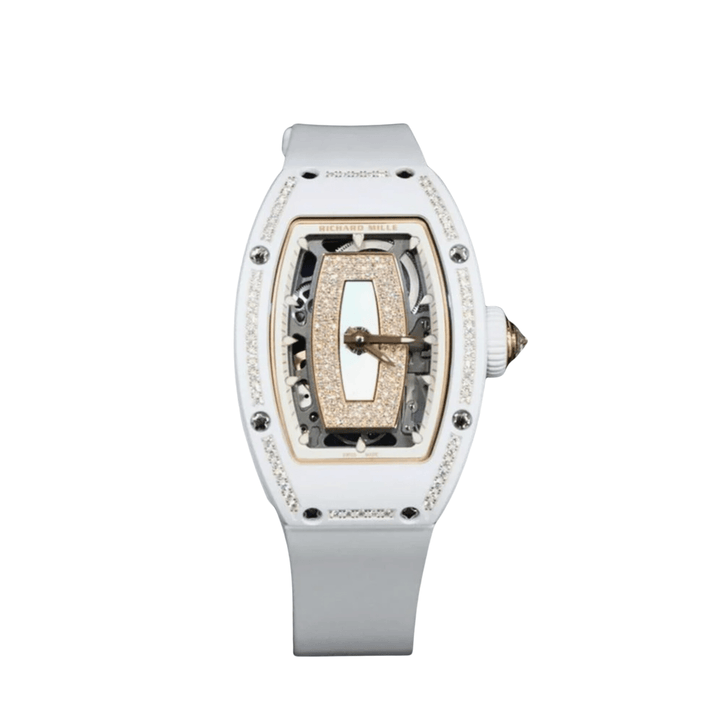 Richard Mille RM 07-01 White Ceramic Rose Gold Jasper Mother of Pearl Dial Diamond Bezel - View 2