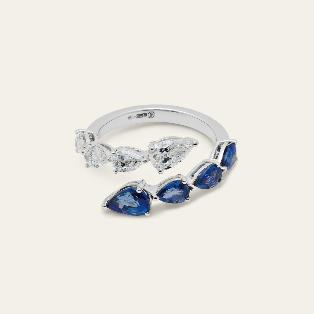 Diamond and Blue Sapphire Bypass Ring - View 3