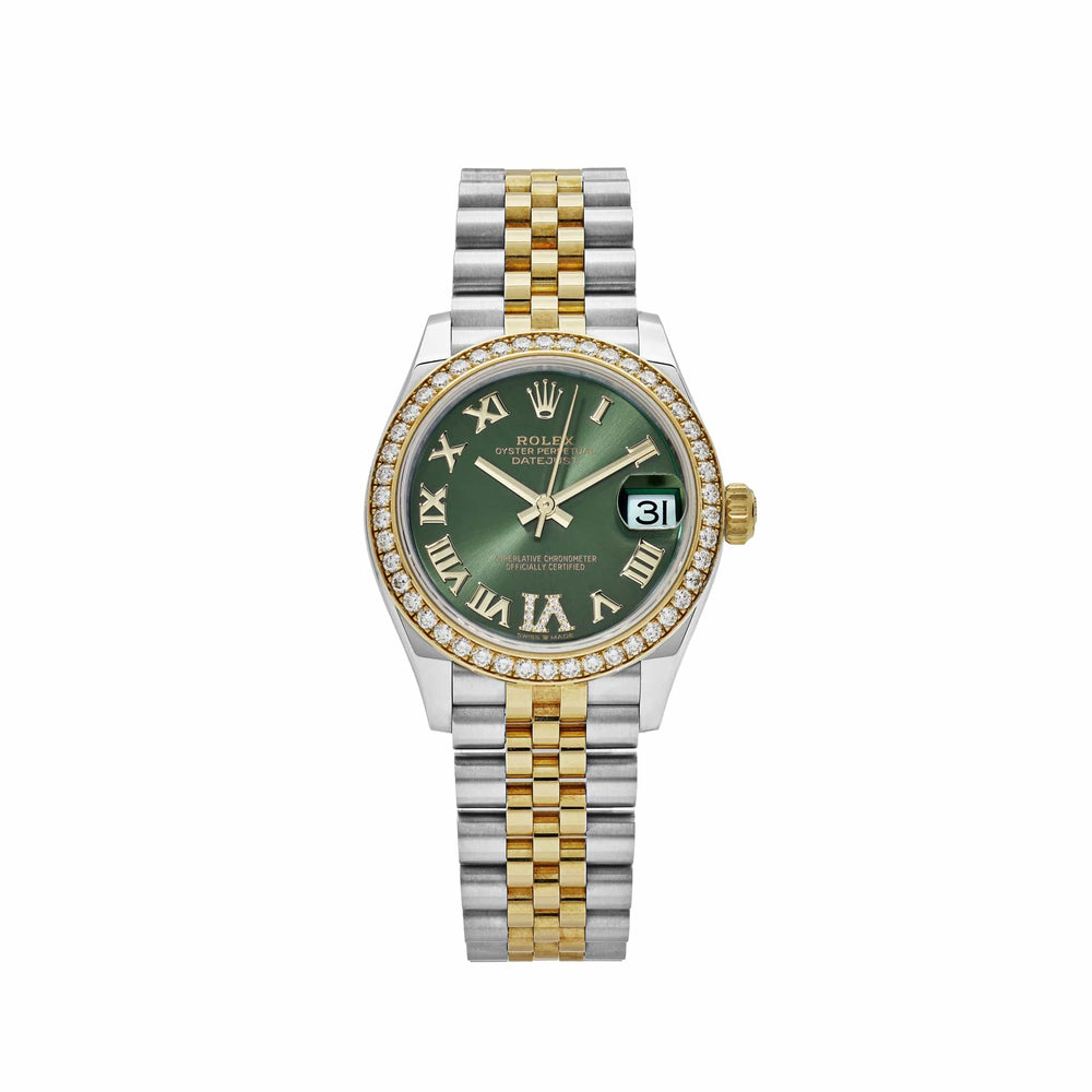 Rolex Datejust 278383RBR 'Ladies' Yellow Gold Stainless Steel Green Roman Dial Diamond Bezel - View 8