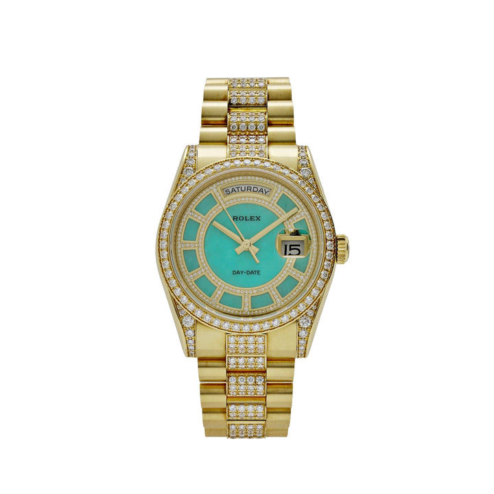 Rolex Day-Date 118388 Yellow Gold Jade Green Dial Diamond Pavé 'Carousel' - View 13