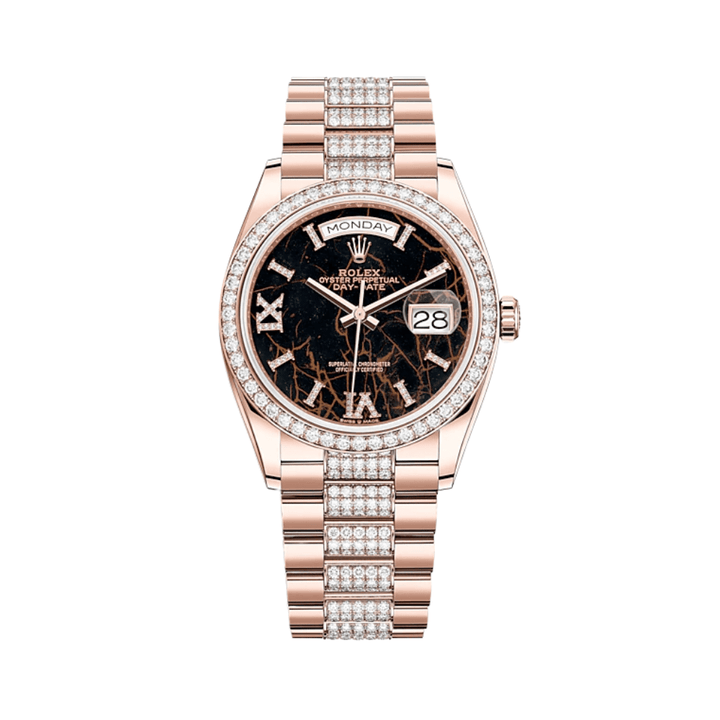 Rolex Day-Date 128345RBR Rose Gold Diamond Bezel Eisenkiesel Diamond Dial - View 2