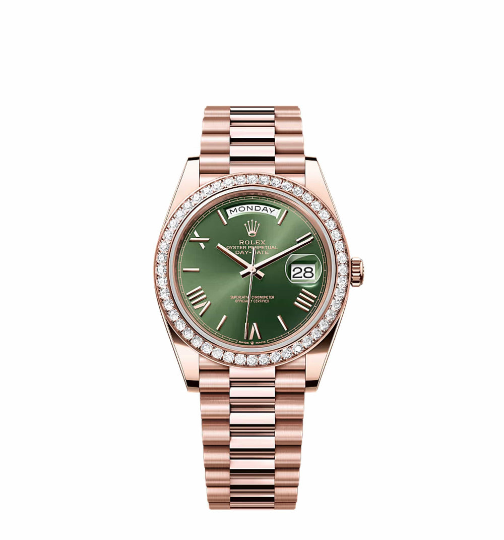Rolex Day-Date 228235 Rose Gold Green Roman Dial Diamond Bezel - View 3