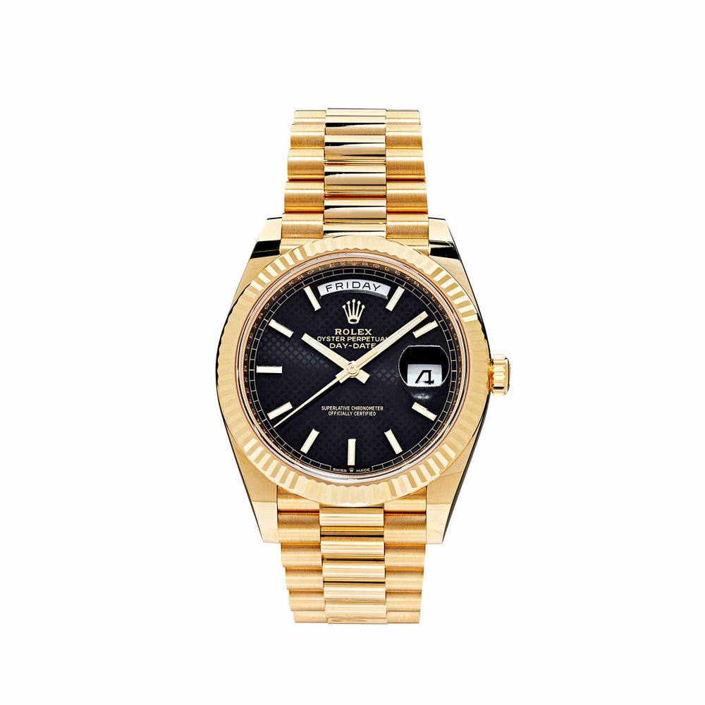 Rolex Day-Date 228238 Yellow Gold Black Diagonal Motif Dial - View 10