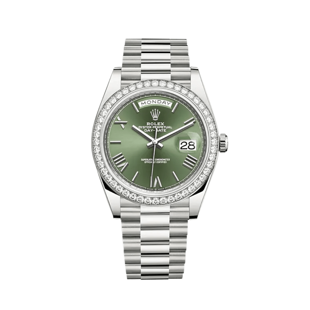 Rolex Day-Date 228349RBR White Gold Diamond Bezel Olive Green Dial - View 2