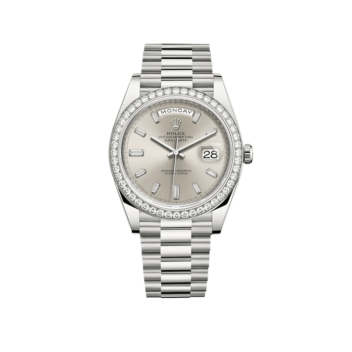Rolex Day-Date 228349RBR White Gold Diamond Bezel Silver Diamond Dial - View 2