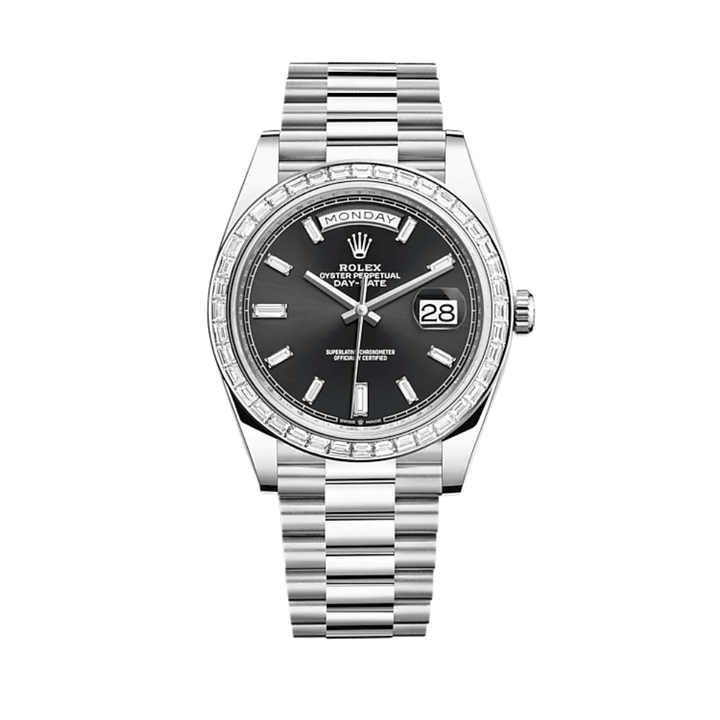 Rolex Day-Date 228396TBR Platinum Diamond Bezel Black Diamond Dial - View 2