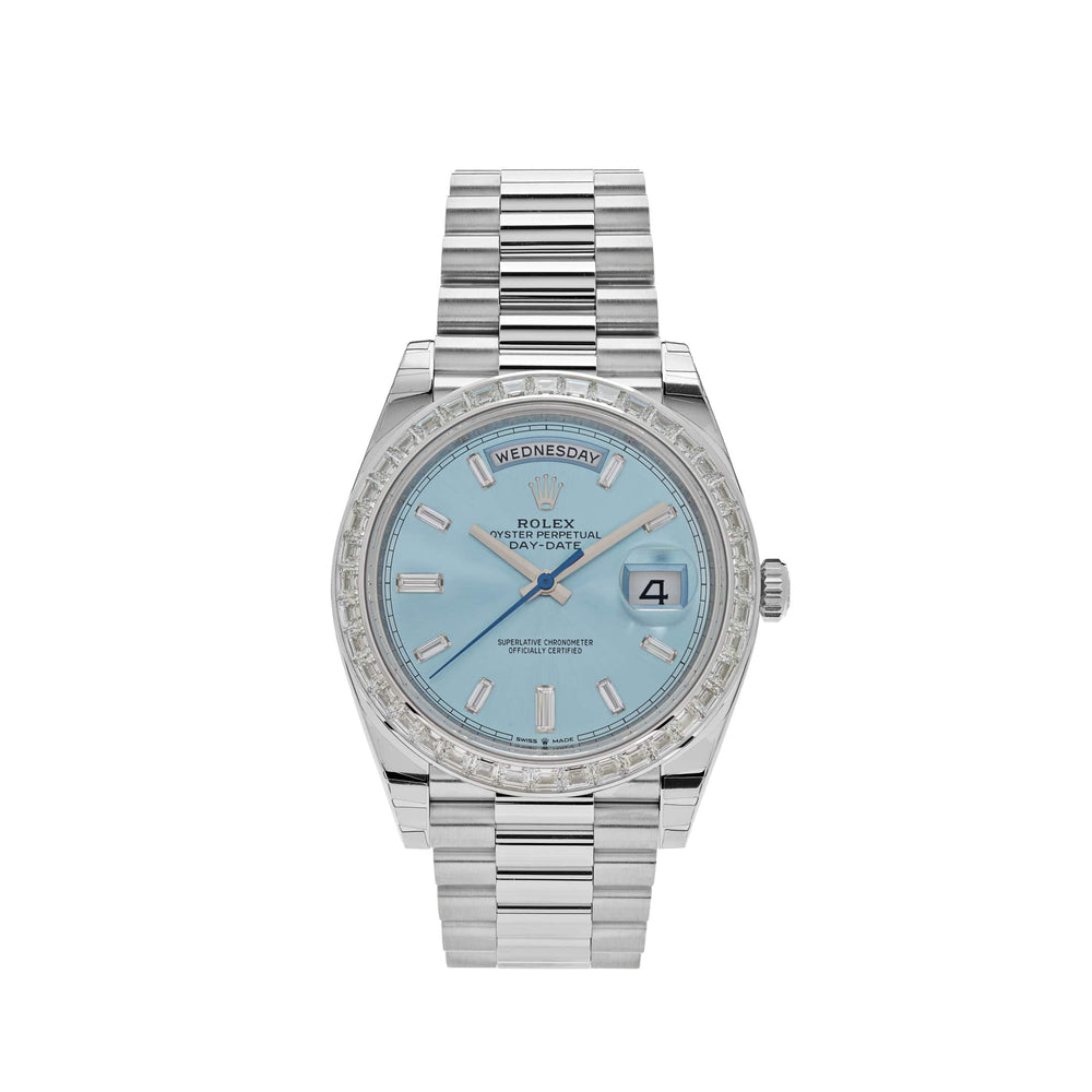 Rolex Day-Date 228396TBR Platinum Diamond Bezel Ice Blue Diamond Dial (2017) - View 3