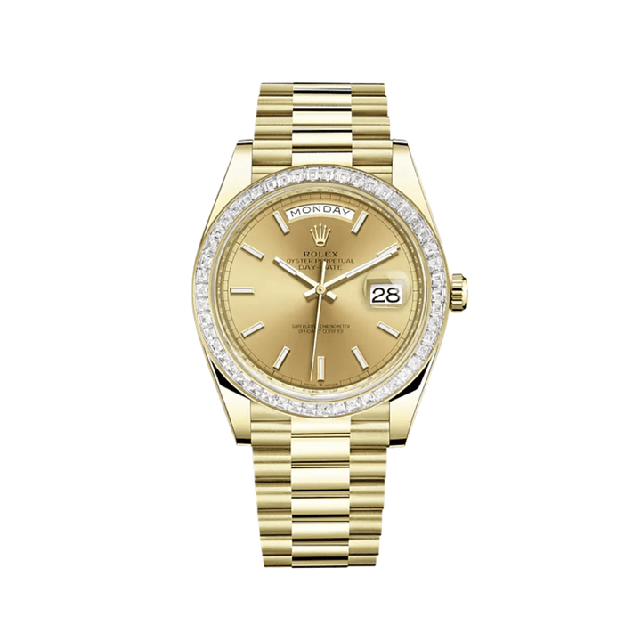 Rolex Day-Date 228398TBR Yellow Gold Diamond-Paved Bezel Champagne Dial - View 2
