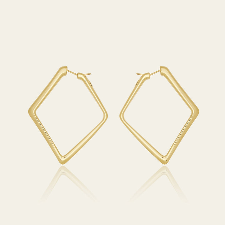 Gold Square Hoop Earrings - View 3