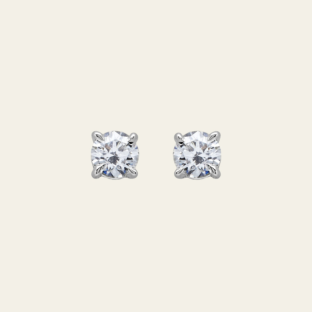 Round Brilliant-Cut Diamond Stud Earrings - View 4