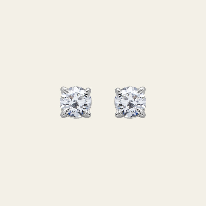 Round Brilliant-Cut Diamond Stud Earrings - View 4