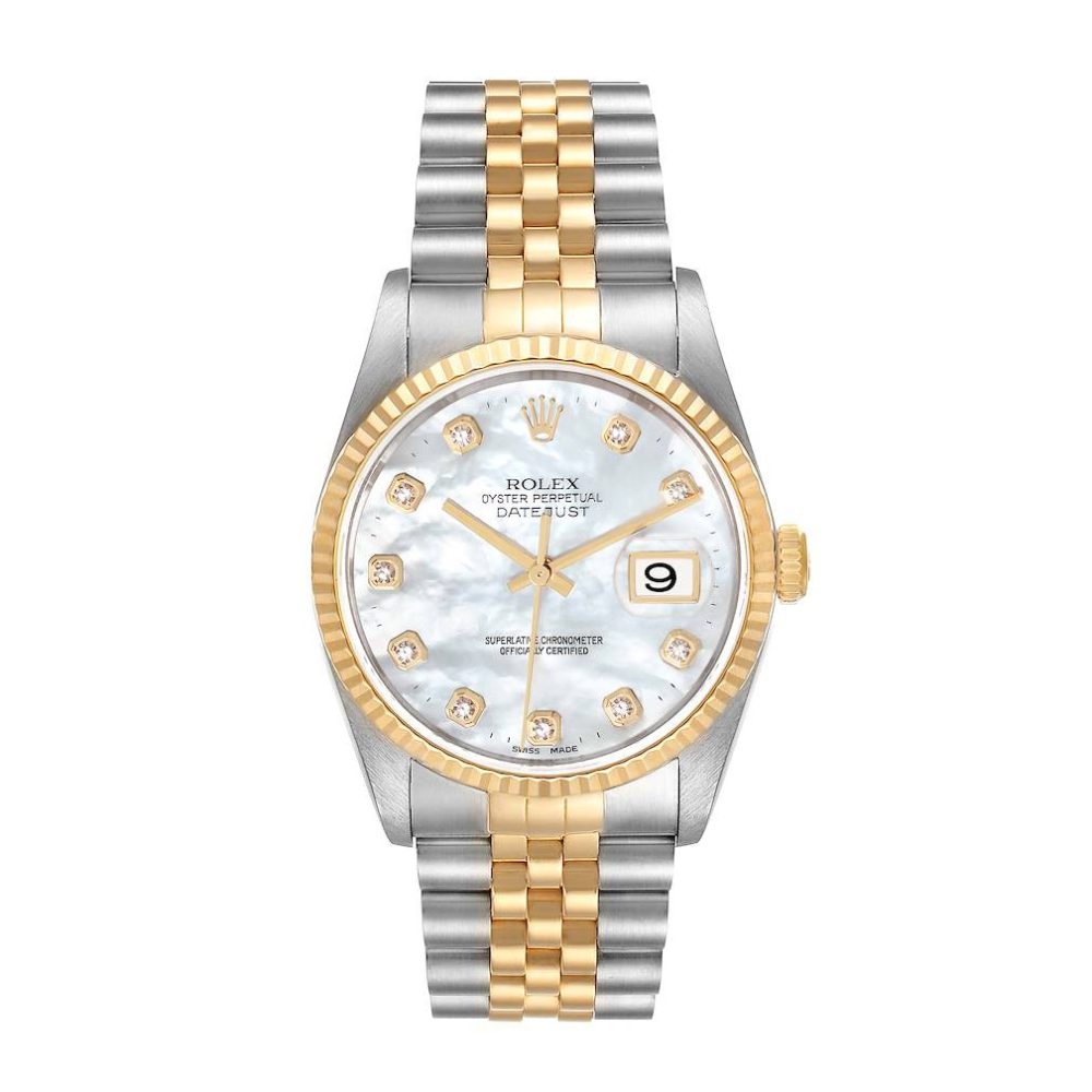 Rolex Datejust 16233 Yellow Gold Stainless Steel Mother Of Pearl Dial Jubilee