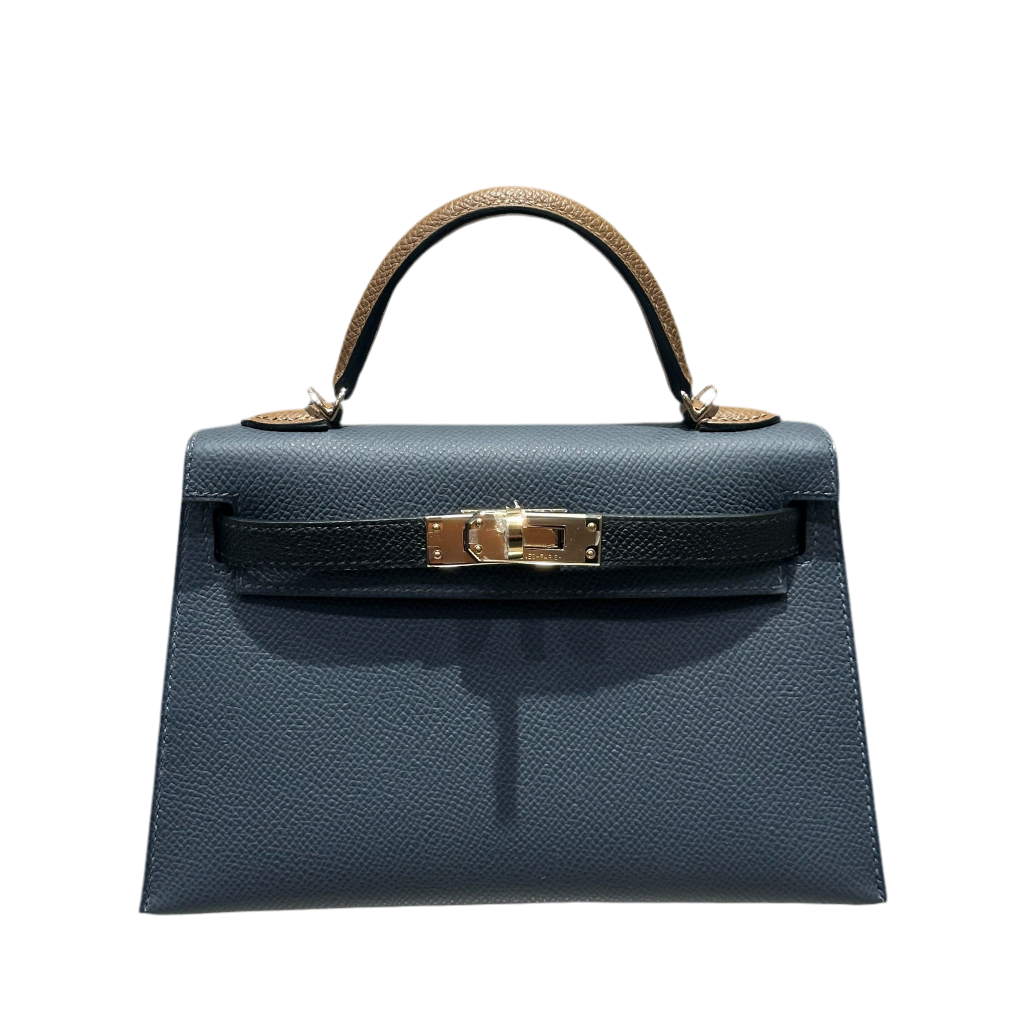 Hermès Kelly 20 Sellier Mini Tricolore Epsom Gris Misty Noir Alezan Permabrass Hardware