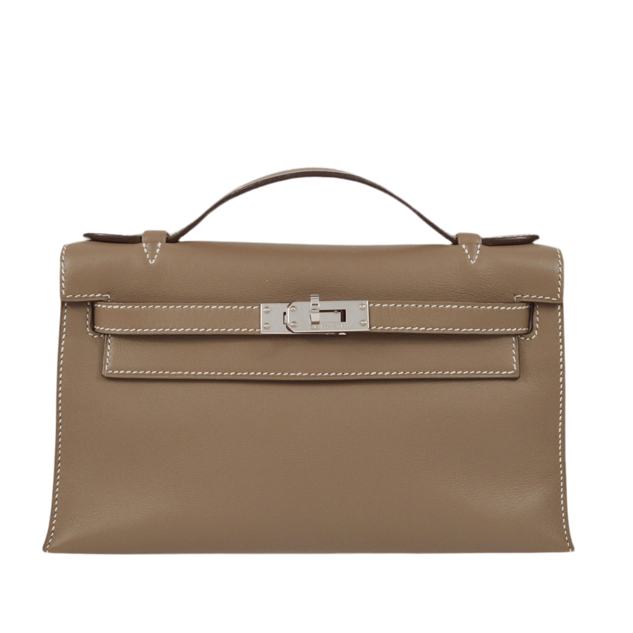 Hermès Kelly Mini Pochette Clutch Swift Calfskin Etoupe Palladium Hardware