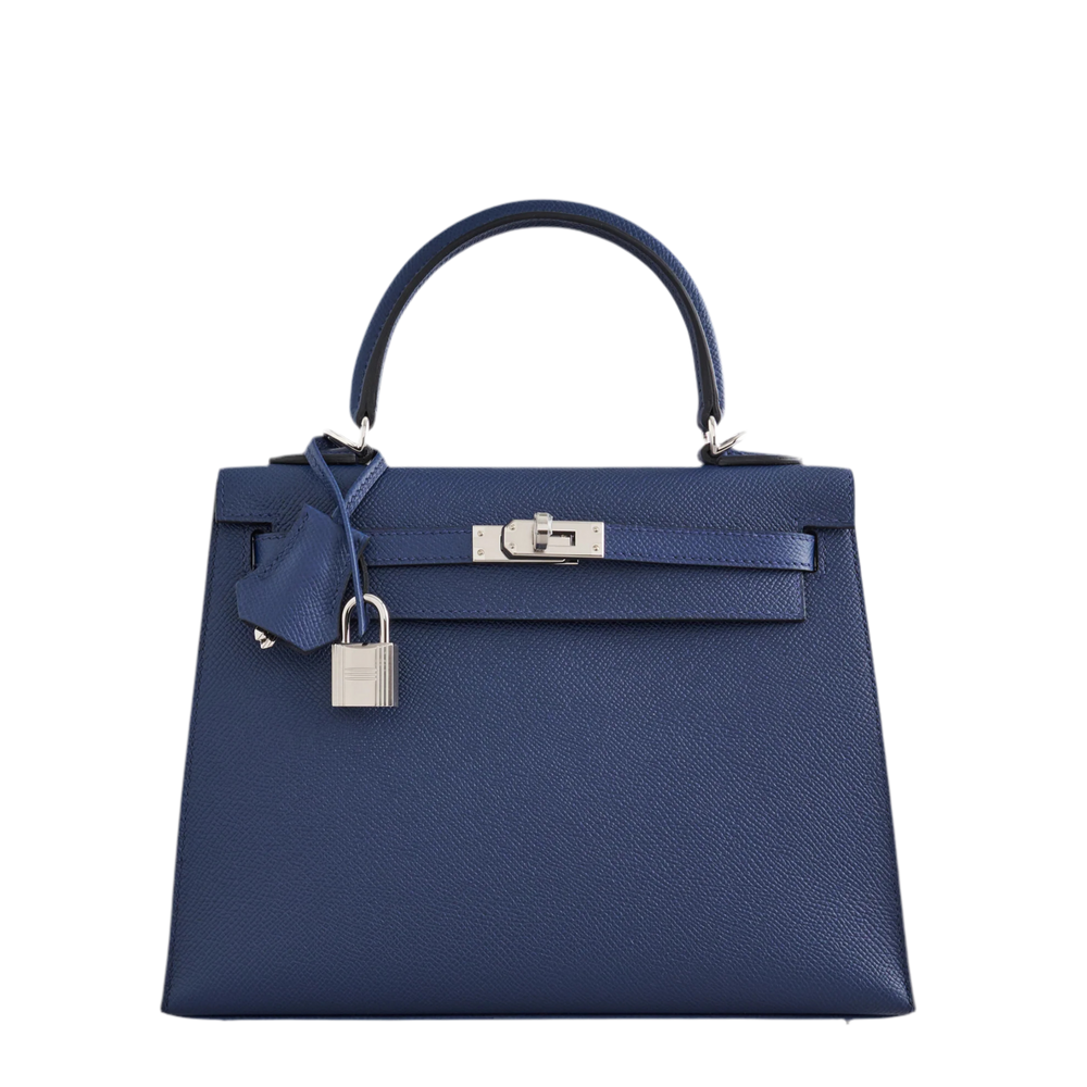 Hermès Kelly II Sellier 25 Bleu Navy Epsom Palladium Hardware