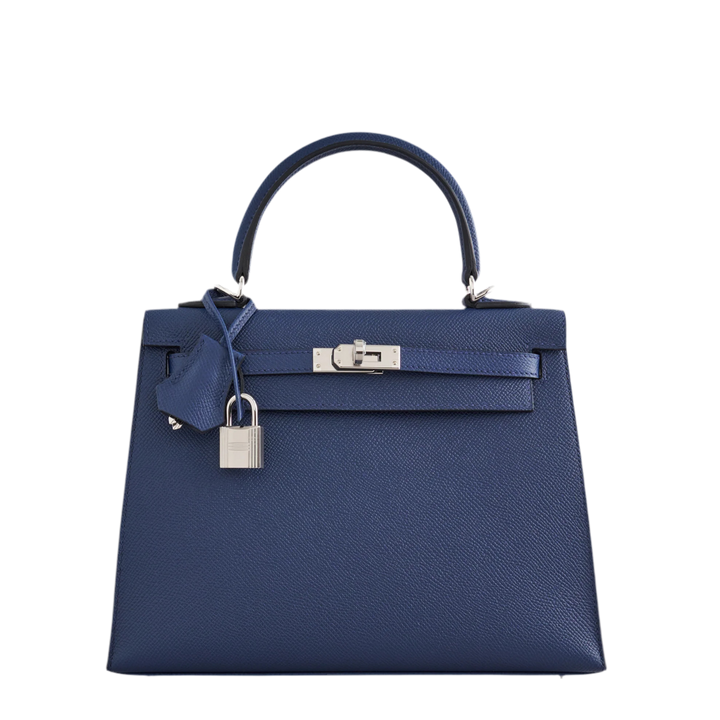 Hermès Kelly II Sellier 25 Bleu Navy Epsom Palladium Hardware