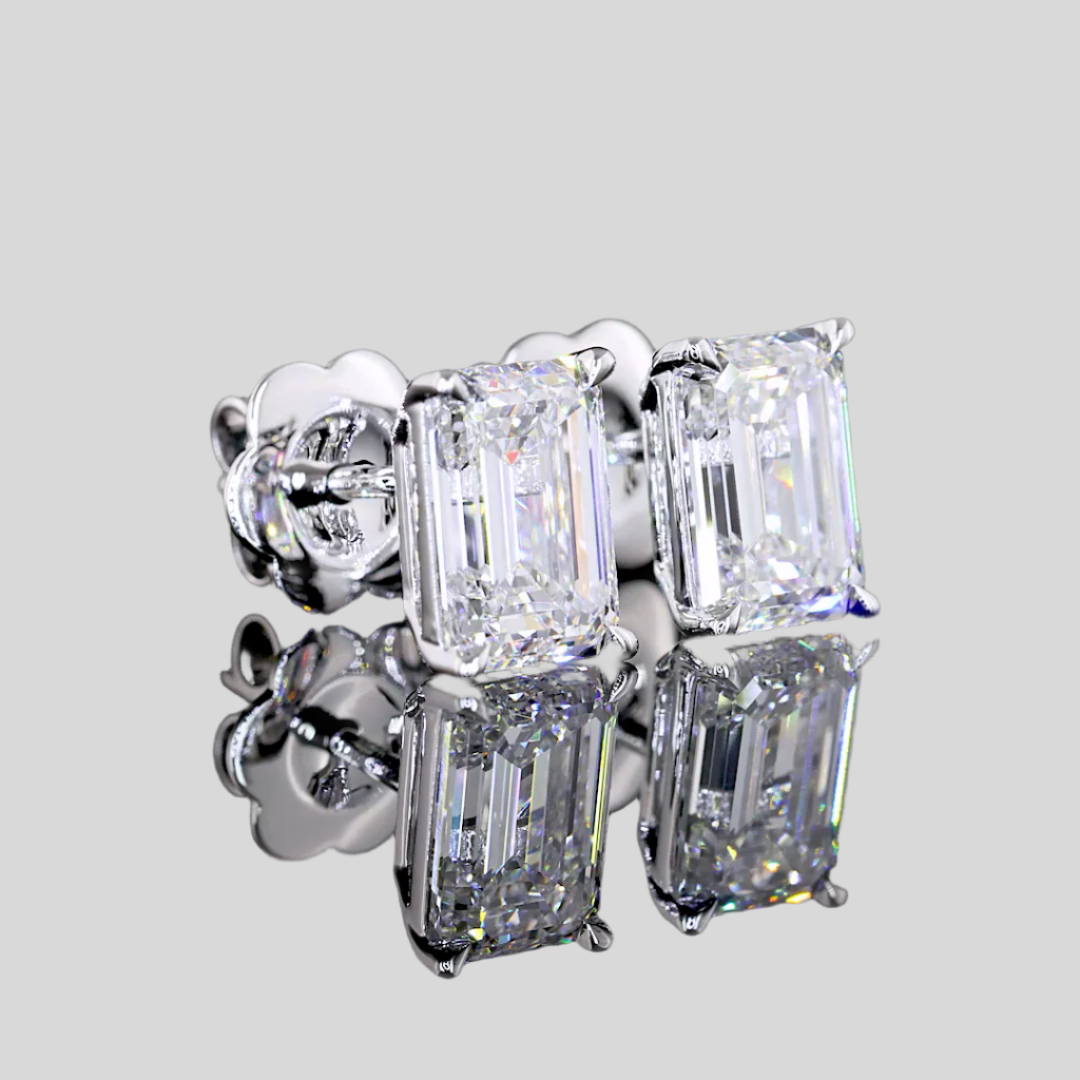 2.51 Carat Emerald Diamond Stud Earrings