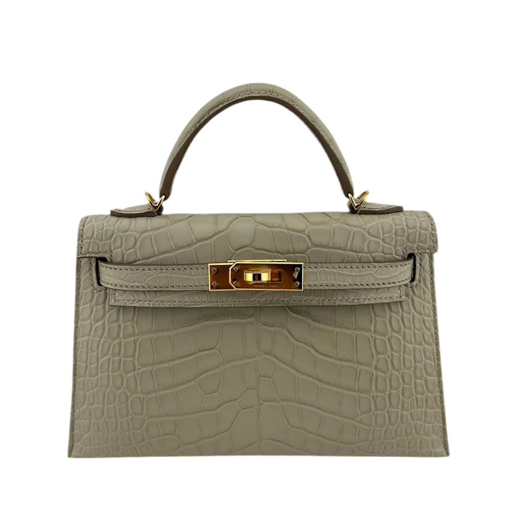 Hermès Kelly 20 Sellier Matte Missi Alligator Beton Gold Hardware