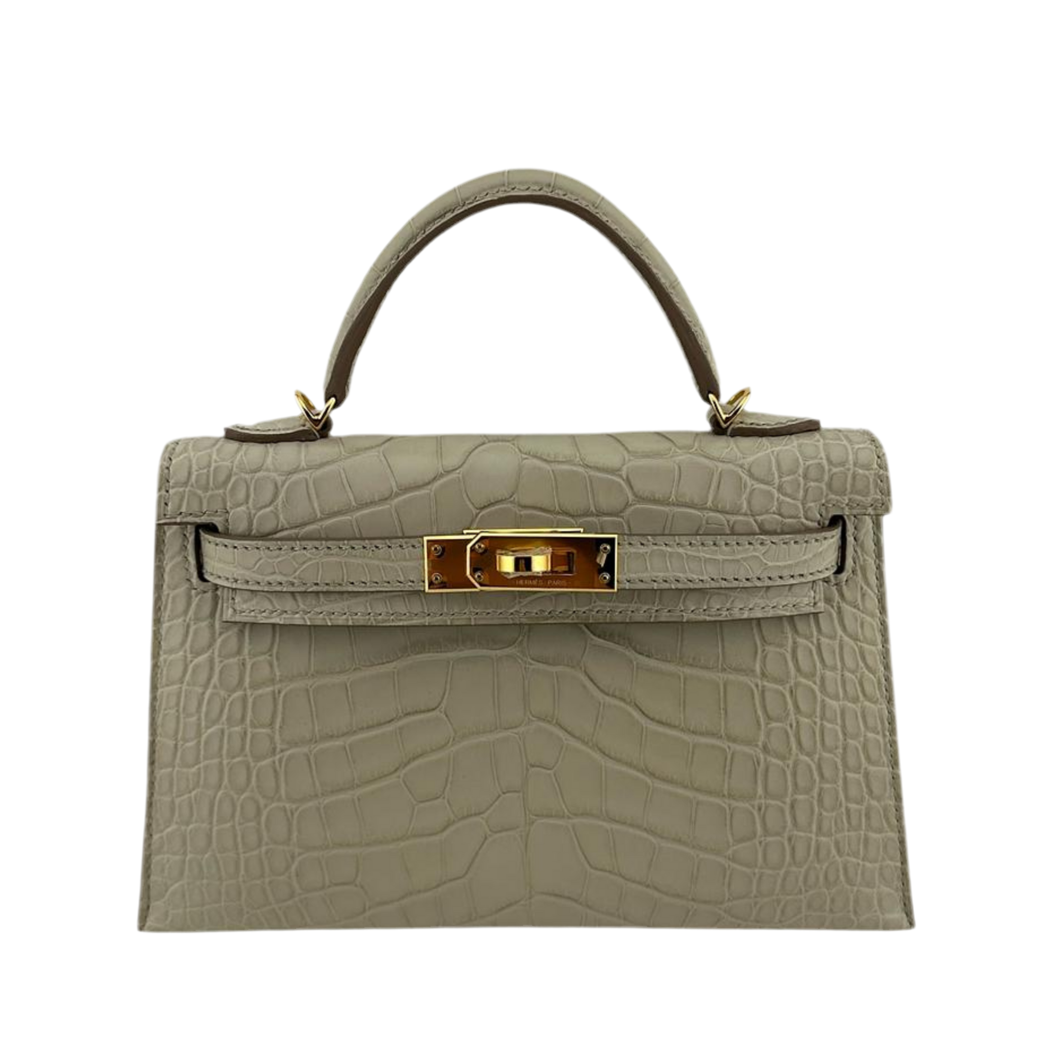 Hermès Kelly 20 Sellier Matte Missi Alligator Beton Gold Hardware