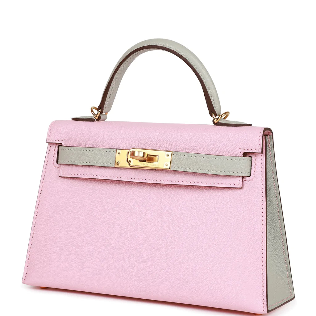 Hermès Kelly II Sellier Mini 20 HSS Rose Sakura and Gris Tourterelle Chevre Mysore Gold Hardware