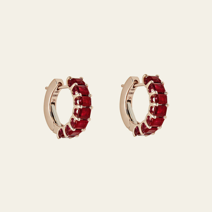 Emerald-Cut Ruby Hoop Earrings - View 2