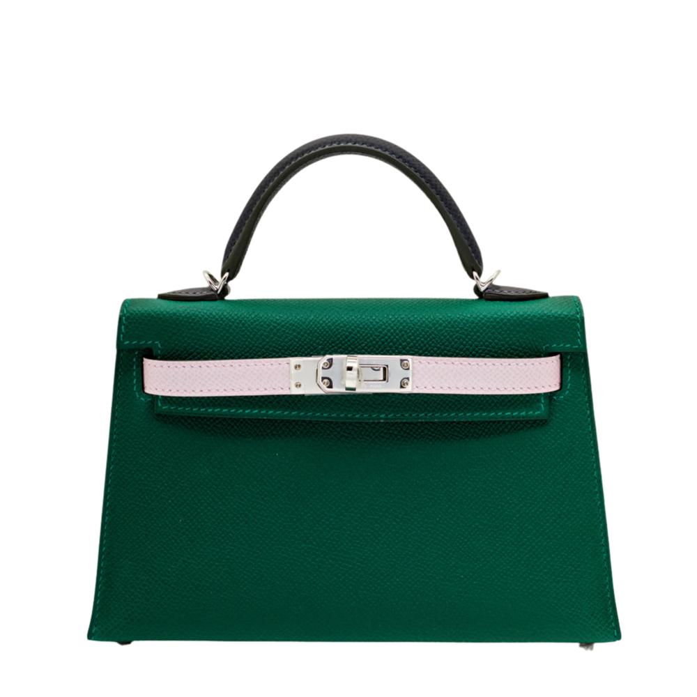 Hermès Kelly II Sellier Mini 20 Tricolore Epsom Vert Moyen/ Mauve Pale/Ardoise Palladium Hardware - View 8