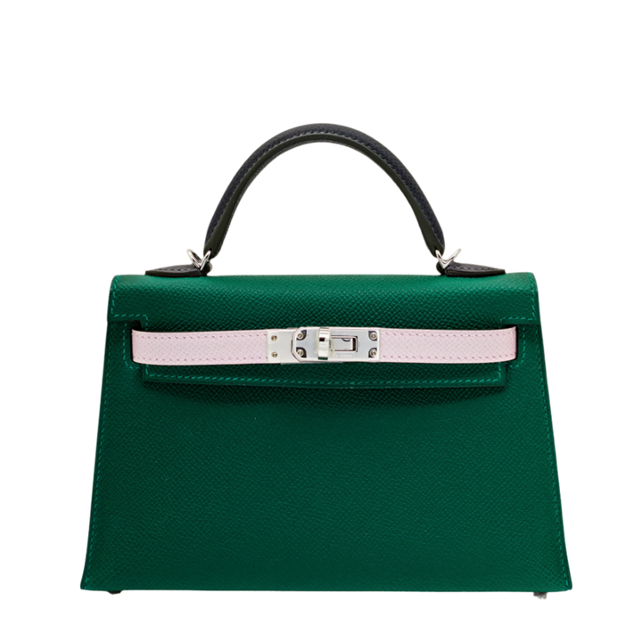 Hermès Kelly II Sellier Mini 20 Tricolore Epsom Vert Moyen/ Mauve Pale/Ardoise Palladium Hardware - View 8