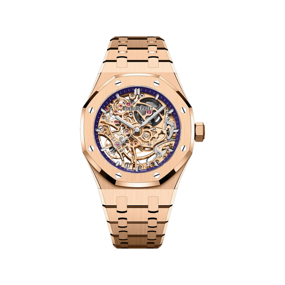 Audemars Piguet Royal Oak Openworked 15467OR.OO.1256OR.02 Double Balance Wheel Rose Gold Purple Inner Bezel - View 3