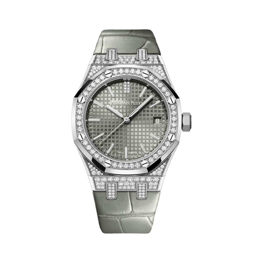 Audemars Piguet Royal Oak 15551BC.ZZ.D405CR.01 Diamond Bezel Diamond and White Gold Case Green Dial - View 3