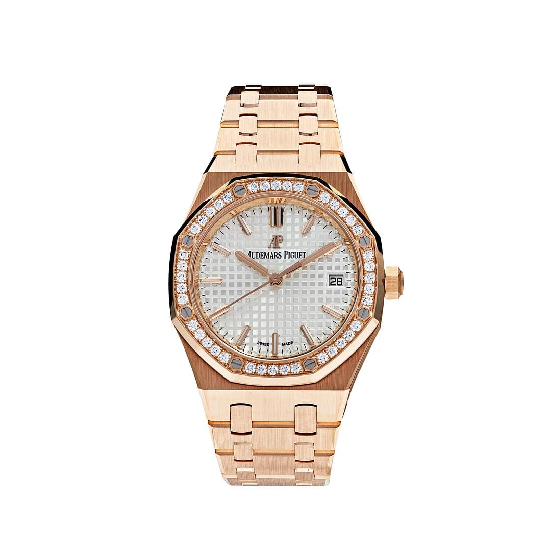Audemars Piguet Royal Oak 77351OR.ZZ.1261OR.01 'Ladies' Rose Gold White Dial Diamond Bezel (2022) - View 6