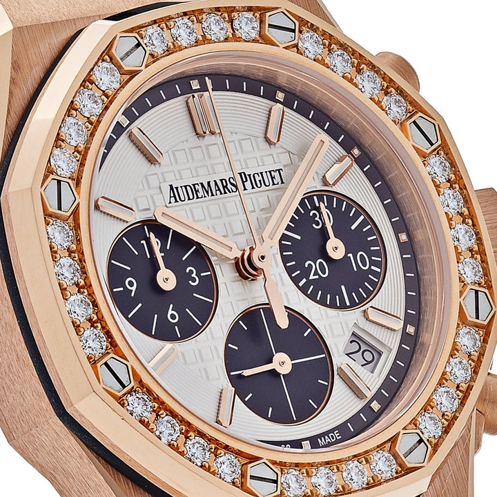 Audemars Piguet Royal Oak Offshore 26231OR.ZZ.D003CA.01 'Ladies' Oro Rosa Bisel de Diamantes Esfera Plateada