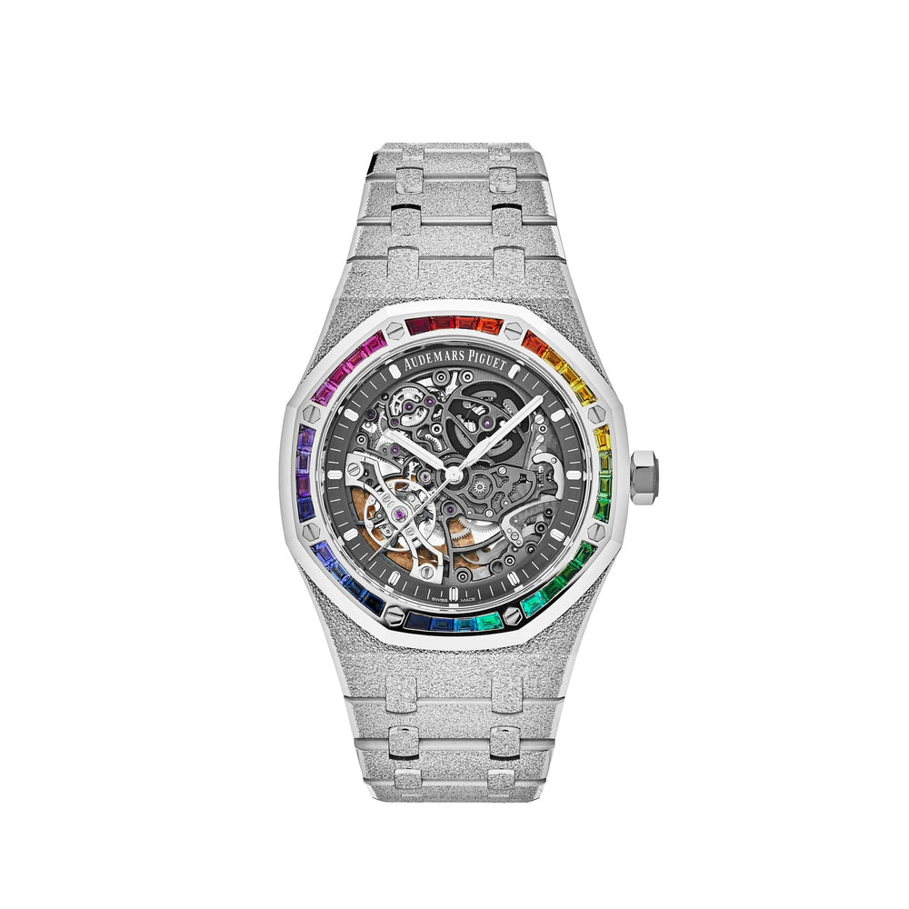 Audemars Piguet Royal Oak 15412BC.YG.1224BC.03 Double Balance Wheel Rainbow Bezel Frosted White Gold - View 4