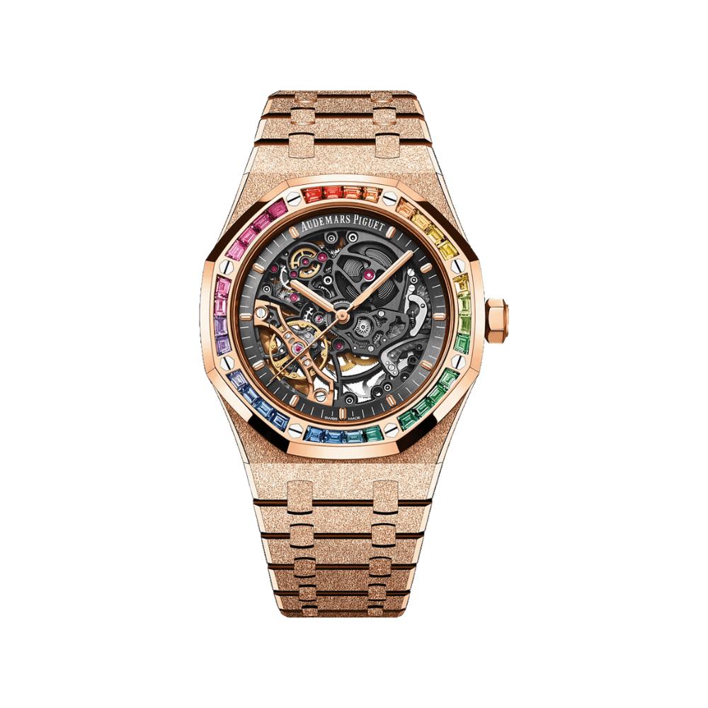 Audemars Piguet Royal Oak 15412OR.YG.1224OR.01-B Double Balance Wheel Baguette Gemstones Frosted Rose Gold Openworked Dial - View 3