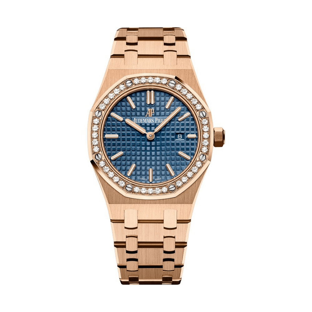Audemars Piguet Royal Oak Quartz 67651OR.ZZ.1261OR.02 'Ladies' Rose Gold Blue Dial Diamond Bezel - View 2