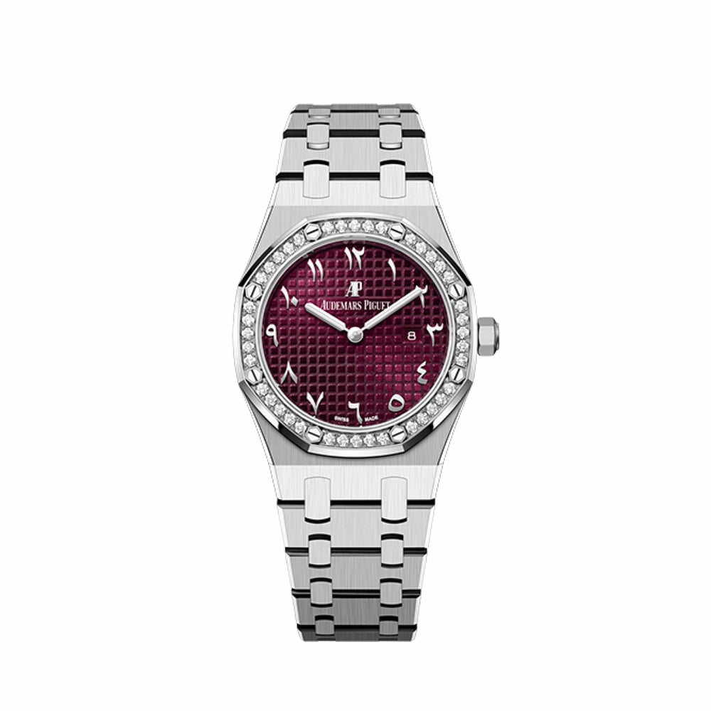 Audemars Piguet Royal Oak Quartz 67656BC.ZZ.1261BC.01 'Ladies' 'Special Edition' White Gold Burgundy Dial Diamond Bezel - View 2