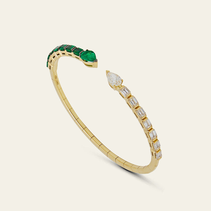Multi Shape Diamond and Emerald Cuff Bracelet - View 4