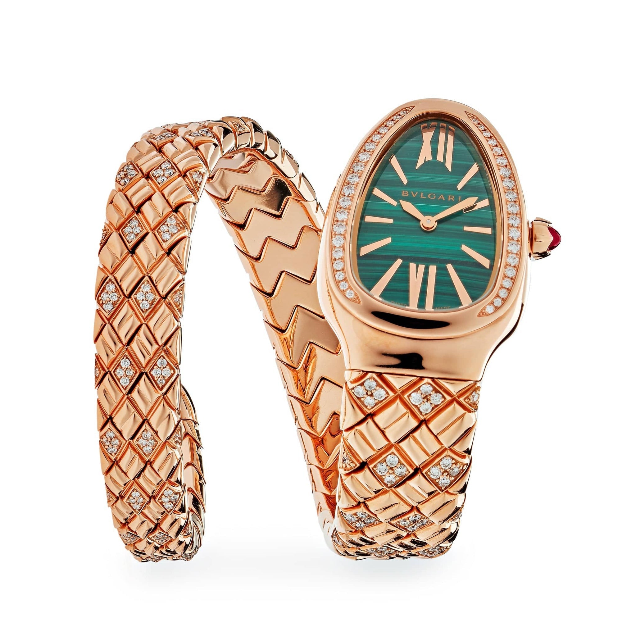 BVLGARI Serpenti Spiga Watch 103626 Rose Gold Malachite Dial Diamond - View 3