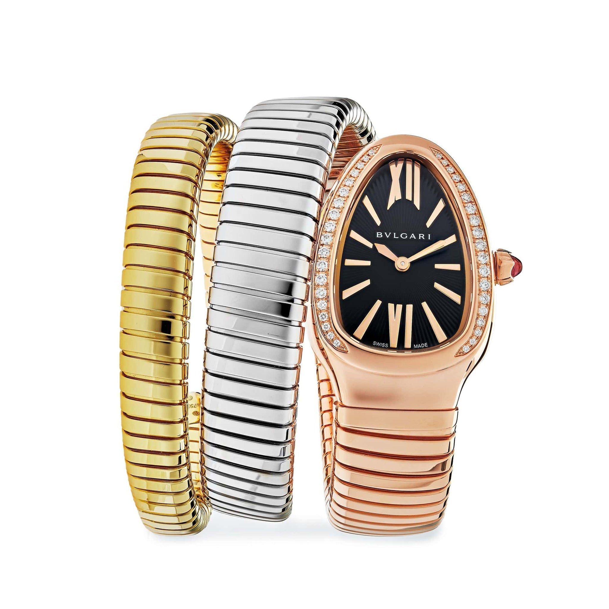 BVLGARI Serpenti Tubogas Watch 102948 Three-Tone Double Spiral Diamond Bezel - View 2