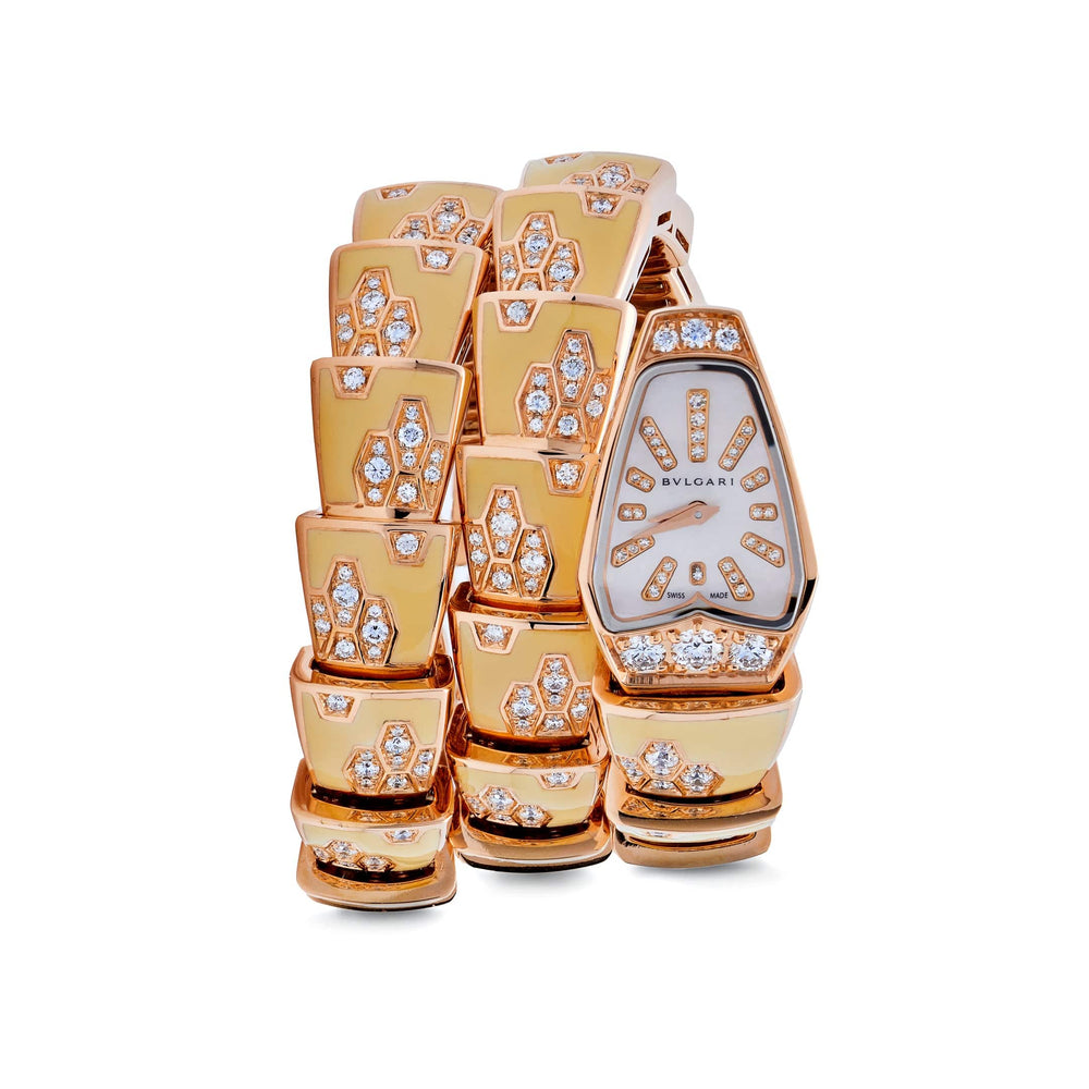 BVLGARI Serpenti Two-Coil Watch 101985 'Ladies' Rose Gold Diamonds Lacquer Mother of Pearl Dial - View 3