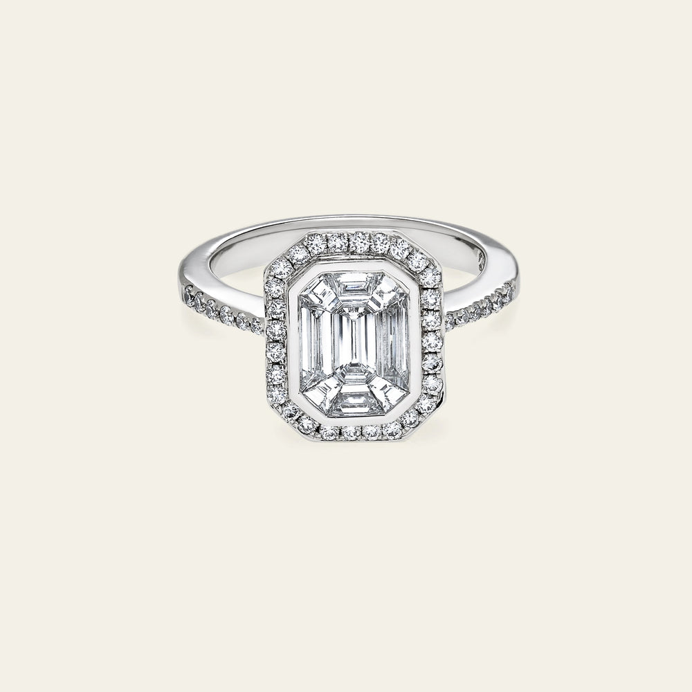 Emerald Illusion Diamond Halo White Gold Engagement Ring - View 3