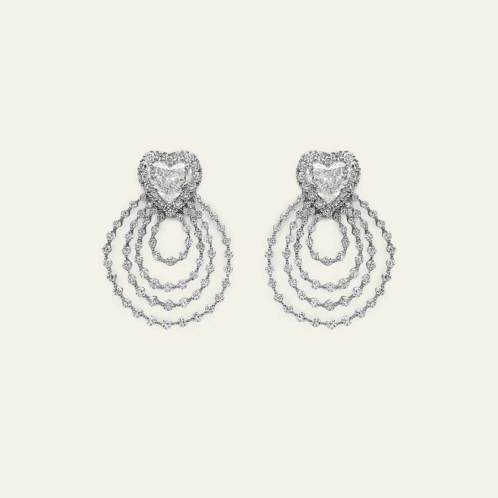 Radiant Hearts Cascading White Gold Diamond Earrings - View 3